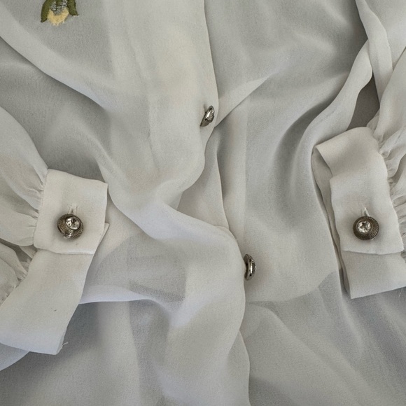 Vintage Natori Top Nightgown White Sheer Blouse floral embroidered - Picture 8 of 10